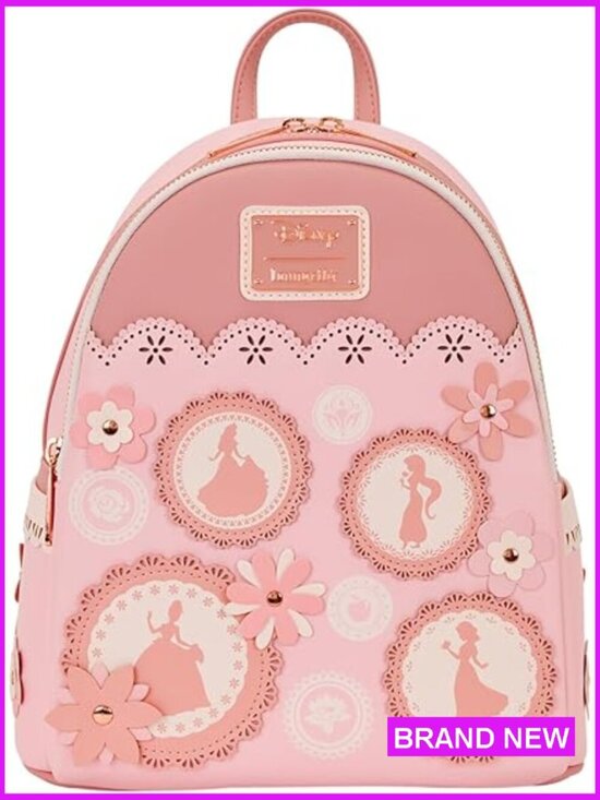 Faux Leather Mini Backpack Elegant Disney Princess Stained Glass Design